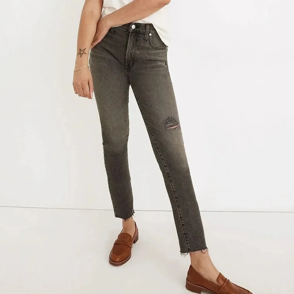 Madewell The Perfect Vintage Jean Gray Cosner Wash Knee-Rip Edition Size 24
